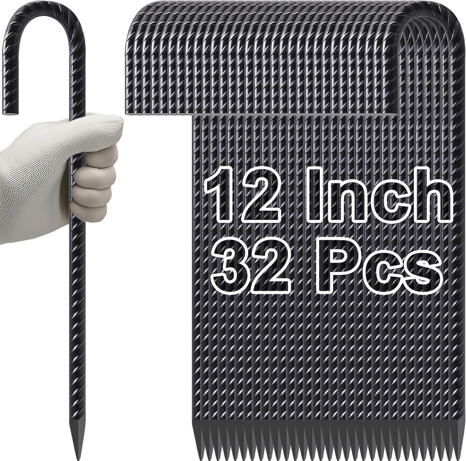 VVOKGO Rebar Stakes 12 Inches J Hook Heavy Duty Chain Link Fence Stakes,  Metal Long Tent Spikes Ground Anchors for Wire Fencing, Dogs Digging, Camping Tents, Swings, Greenhouse, Black