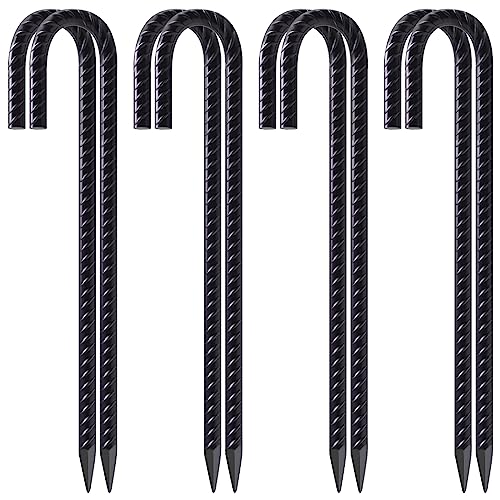 VVOKGO Rebar Stakes 12 Inches J Hook Heavy Duty Chain Link Fence Stakes, Metal Long Tent Spikes Ground Anchors for Wire Fencing, Dogs Digging, Camping Tents, Swings, Greenhouse, Black