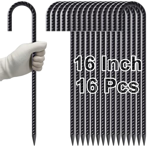 VVOKGO Rebar Stakes 16 Inches J Hook Heavy Duty Chain Link Fence Stakes
