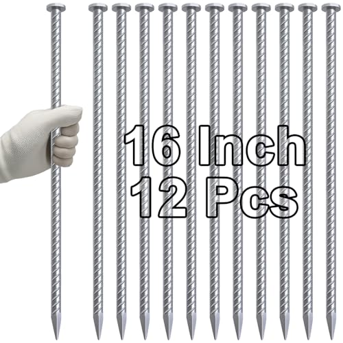  16 Inch Asphalt Anchoring Spikes - 1/2" Heavy Duty Galvanized Steel Rebar Stakes