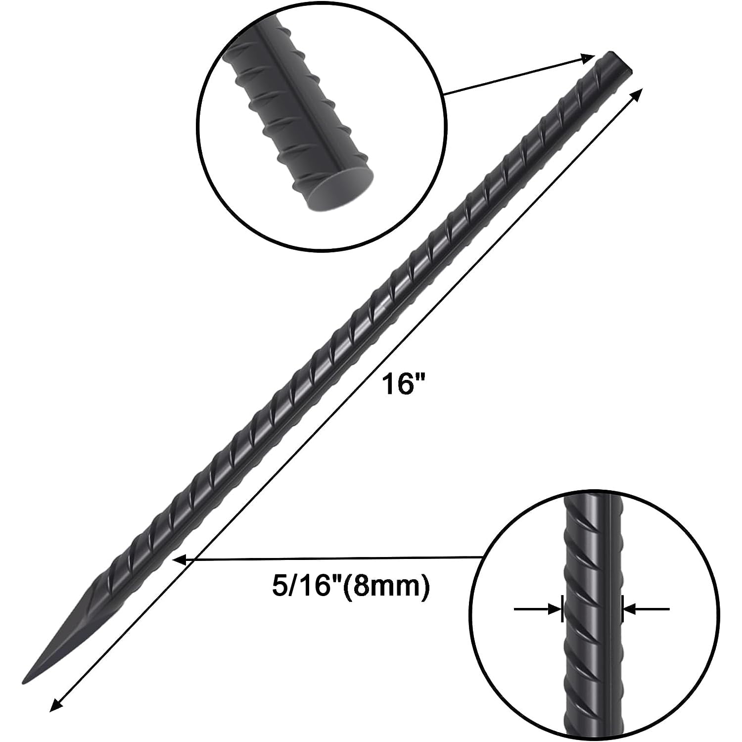 VVOKGO 16 Inch Rebar Stakes - 5/16" Heavy Duty Straight Steel Spikes
