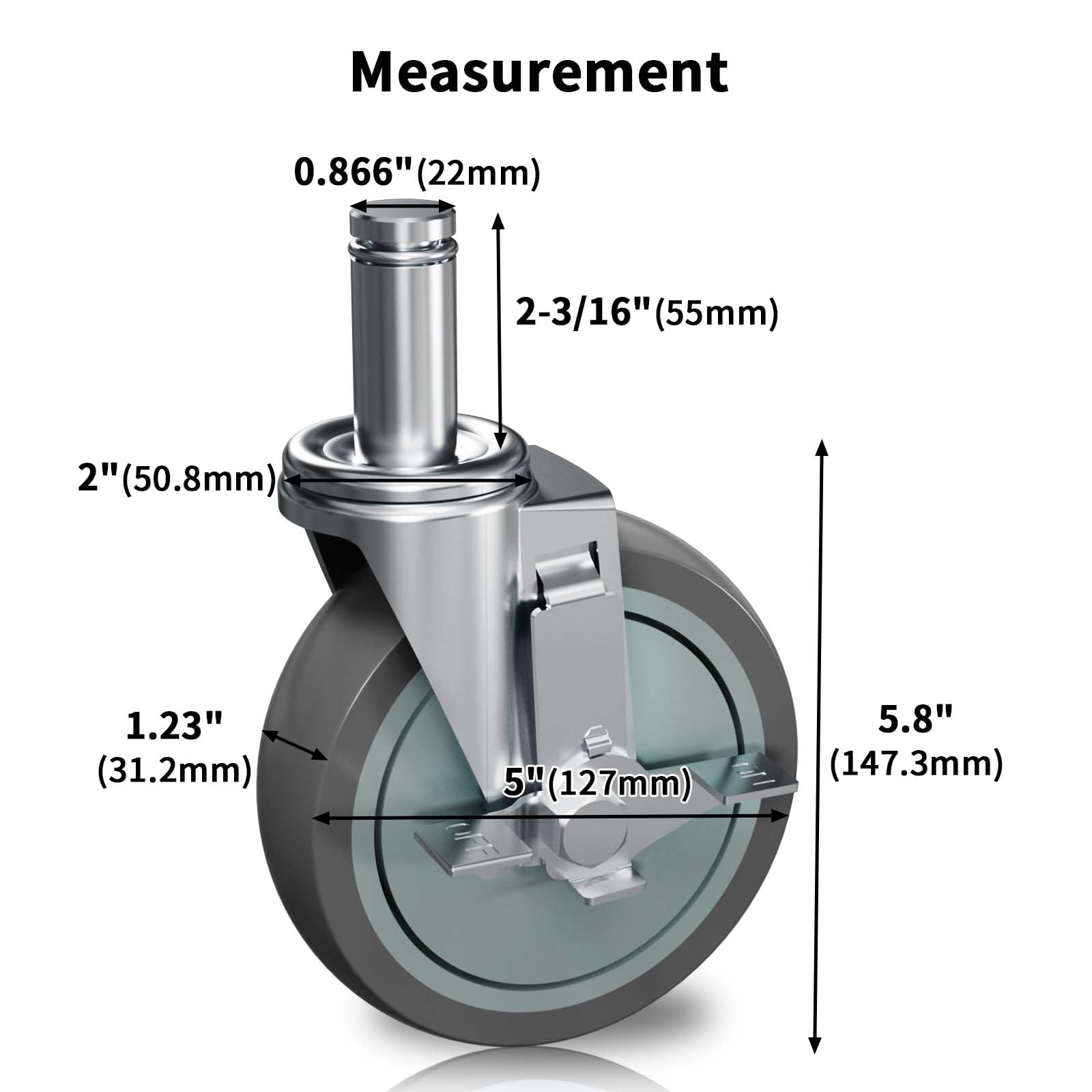 VVOKGO Caster Wheels 5" Locking Stem Casters 
