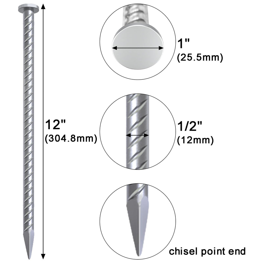 VVOKGO 12 Inch Asphalt Anchoring Spikes - 1/2" Galvanized Steel Rebar Stakes