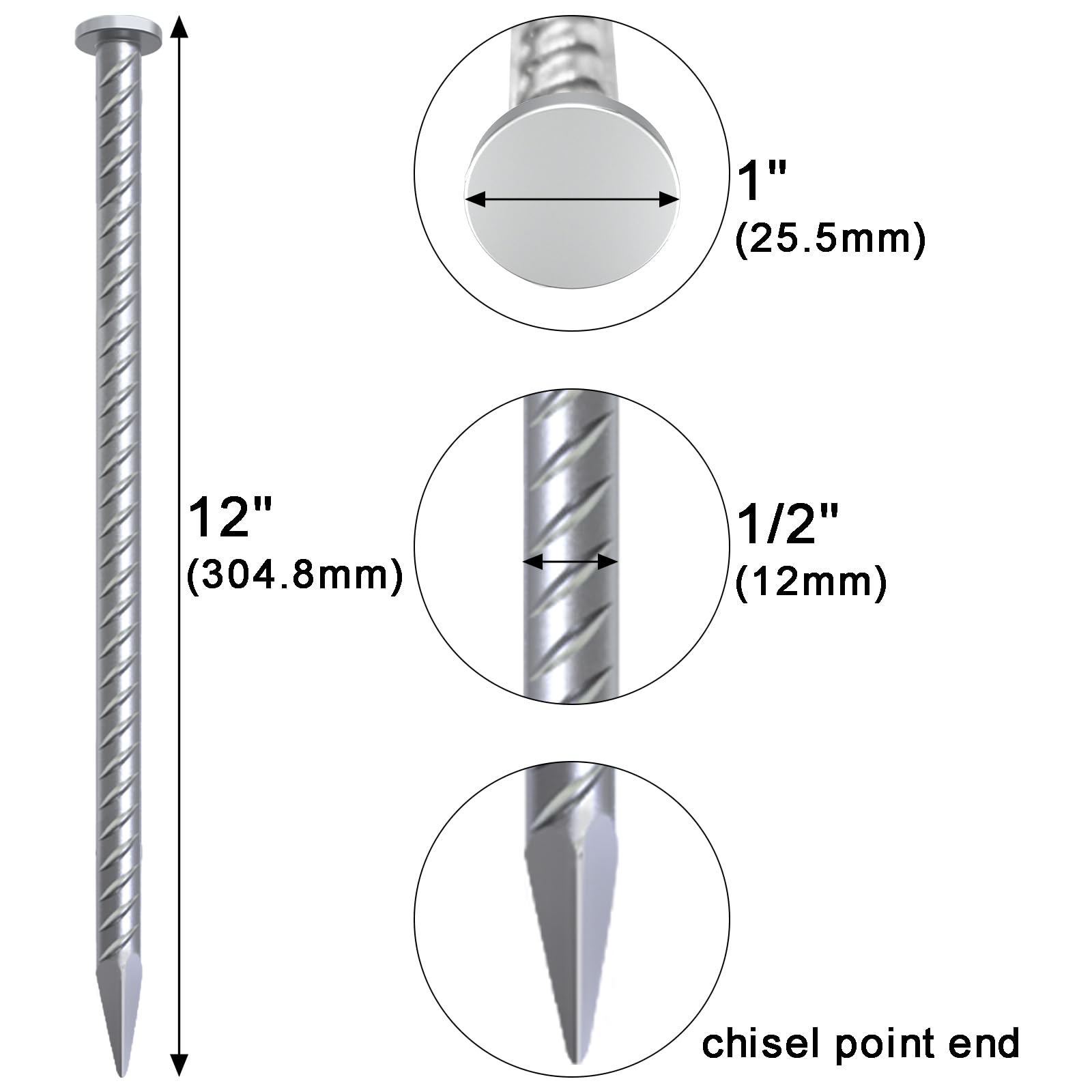VVOKGO 12 Inch Asphalt Anchoring Spikes - 1/2" Galvanized Steel Rebar Stakes
