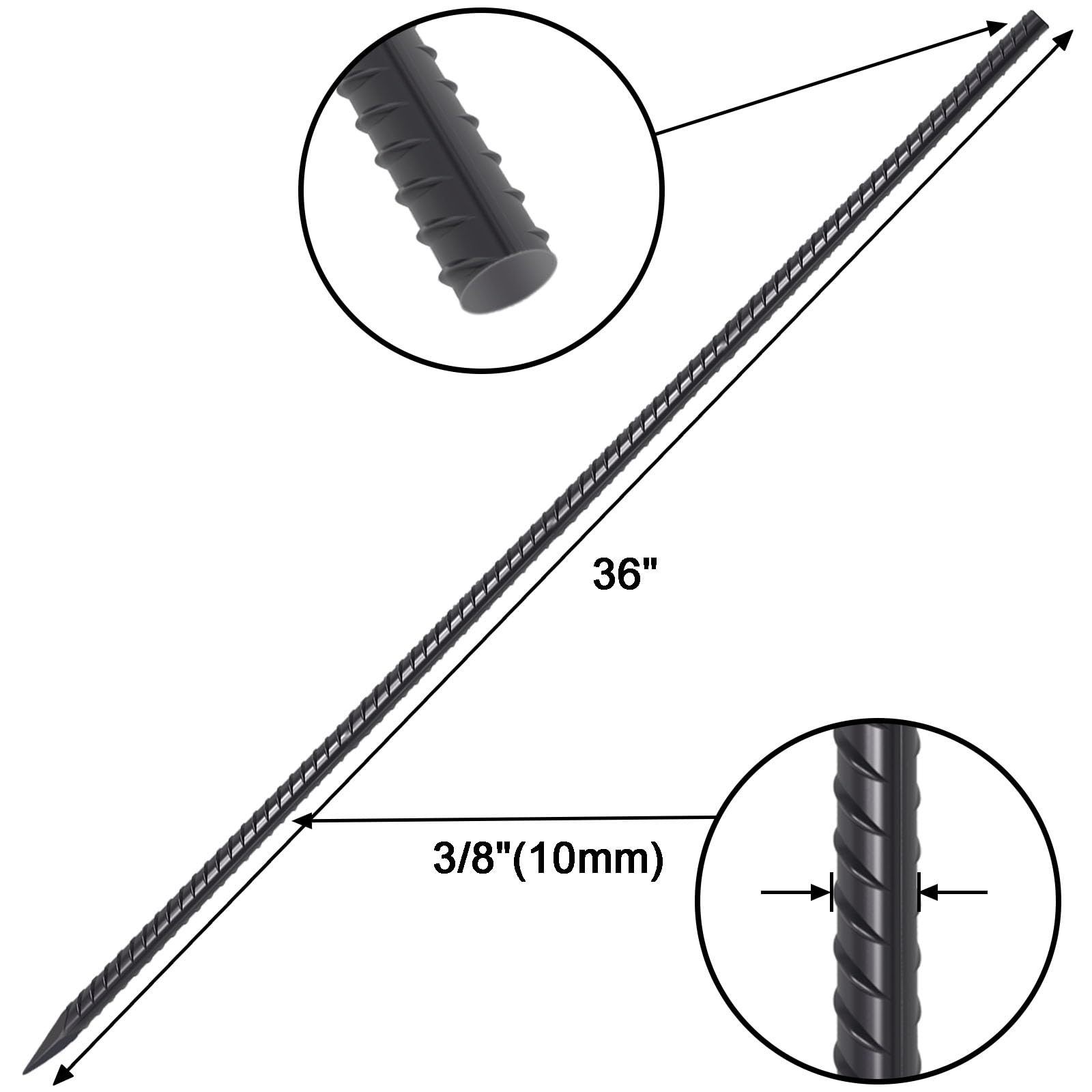 VVOKGO 36" Rebar Stakes - 3/8 Inch Diameter Ground Spikes