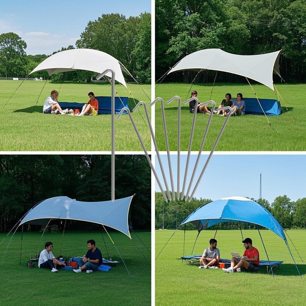 VVOKGO 9 Inches 8 Pack Heavy Duty Tent Stakes, Metal Ground Stakes for Camping, Garden or Inflatable, Galvanized Steel Pegs for Yard and Outdoor Decorations