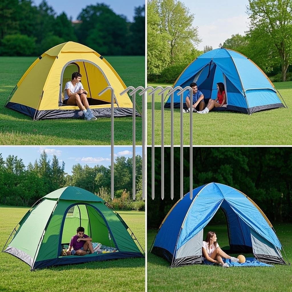 VVOKGO 9 Inches 8 Pack Heavy Duty Tent Stakes, Metal Ground Stakes for Camping, Garden or Inflatable, Galvanized Steel Pegs for Yard and Outdoor Decorations