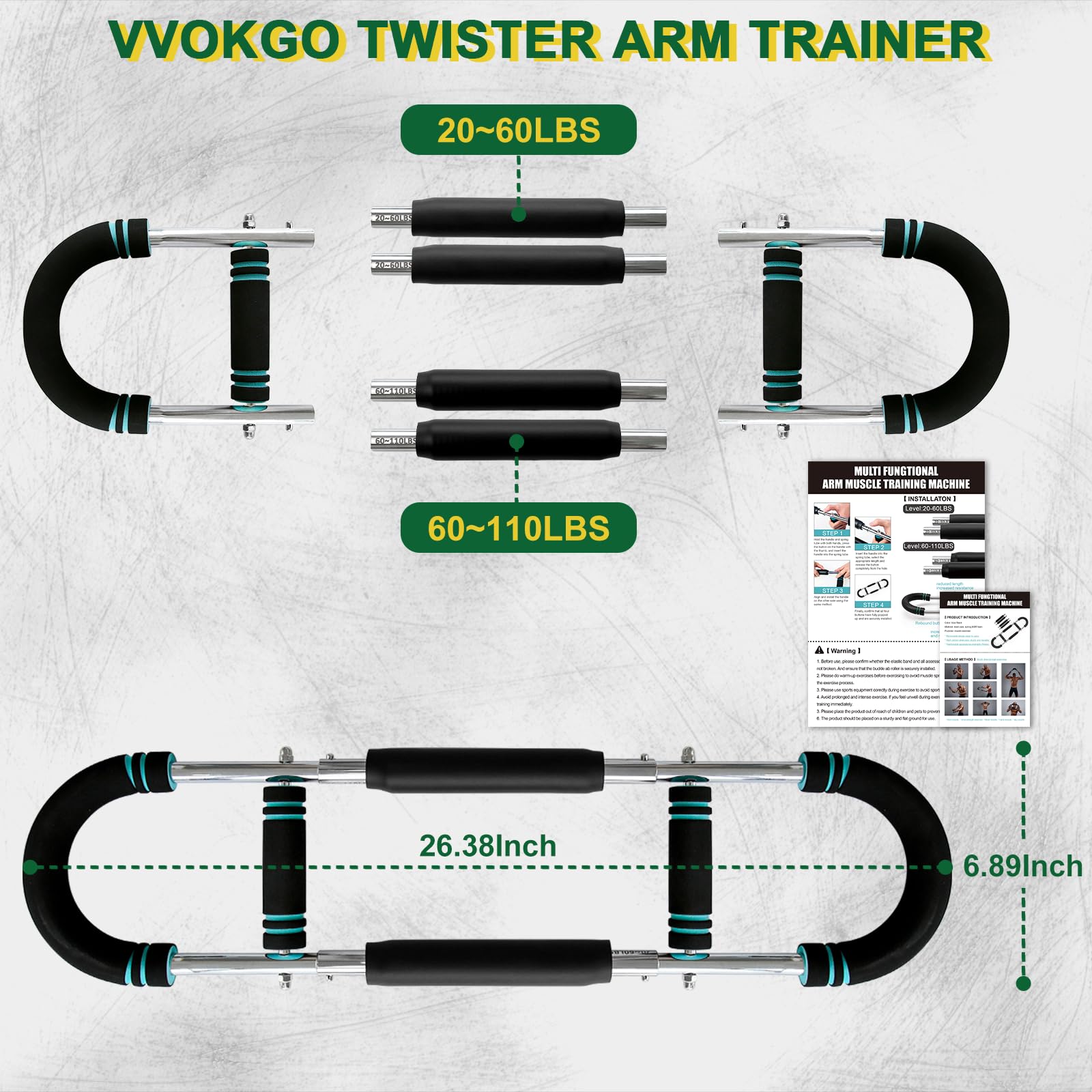 VVOKGO Twister Arm Trainer for Men & Women with 4 Spring, 20-110lb Adjustable Chest