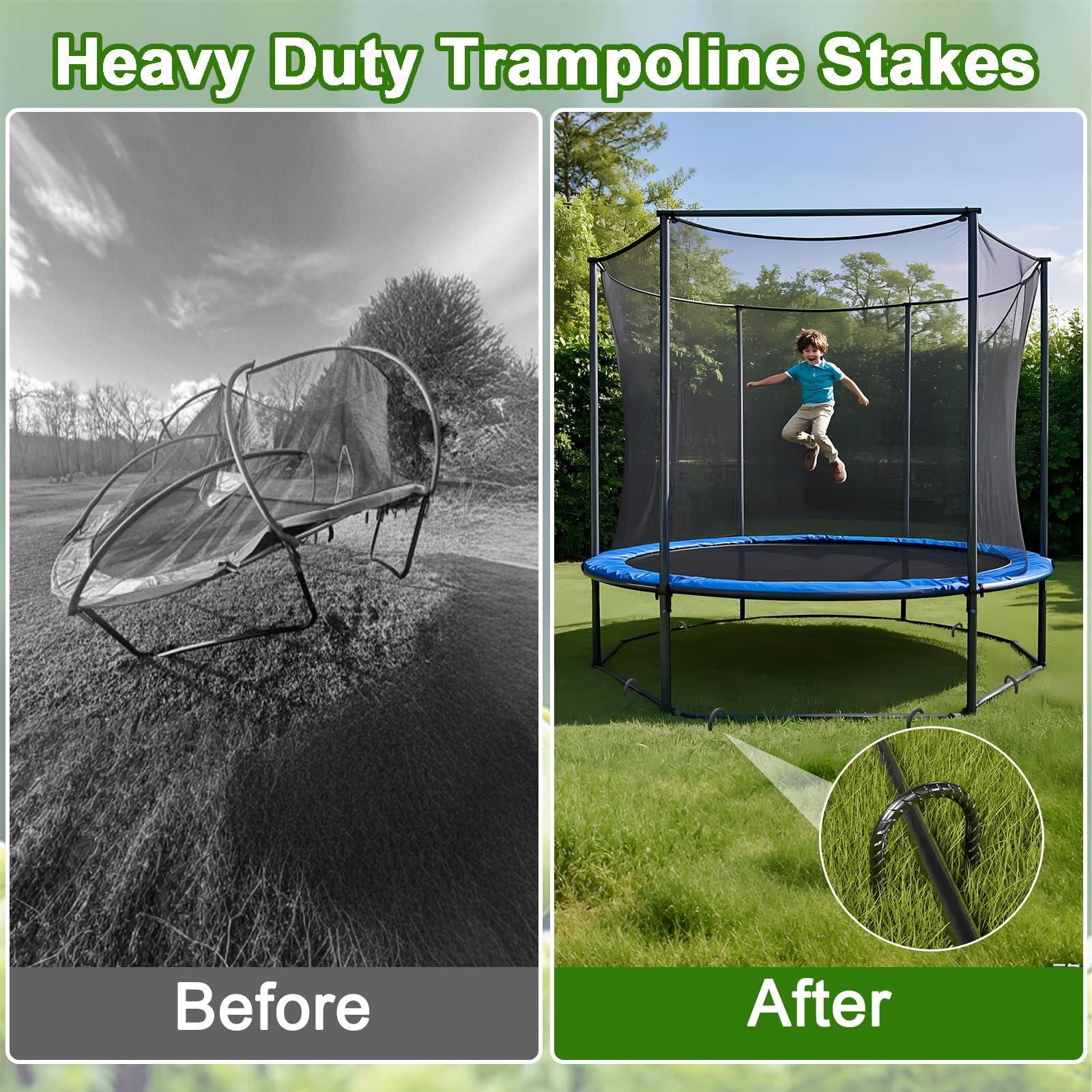 VVOKGO Trampoline Stakes 12 Inches Anchors High Wind Heavy Duty, 8-Pack U Shaped Tie Down