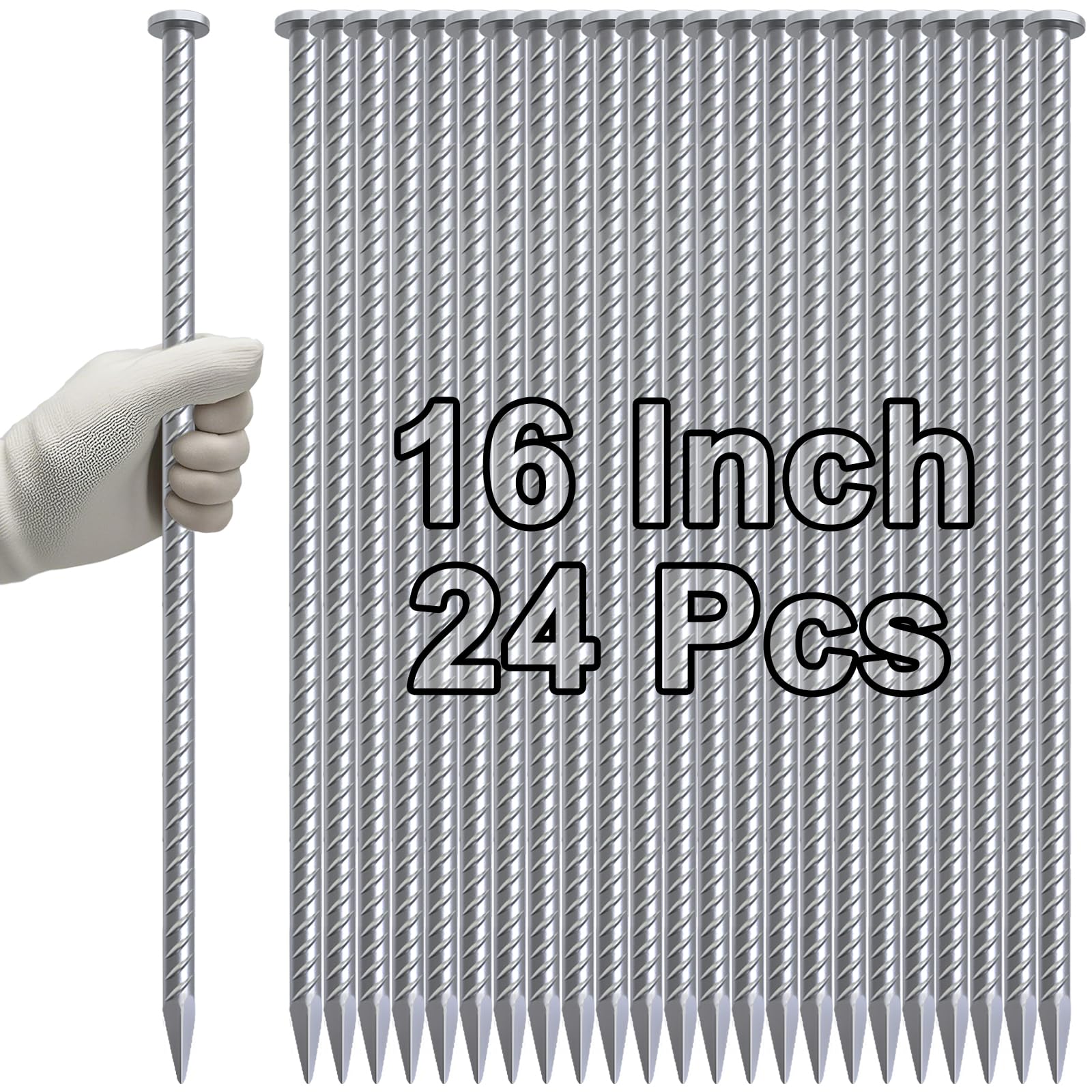  16 Inch Asphalt Anchoring Spikes - 1/2" Heavy Duty Galvanized Steel Rebar Stakes
