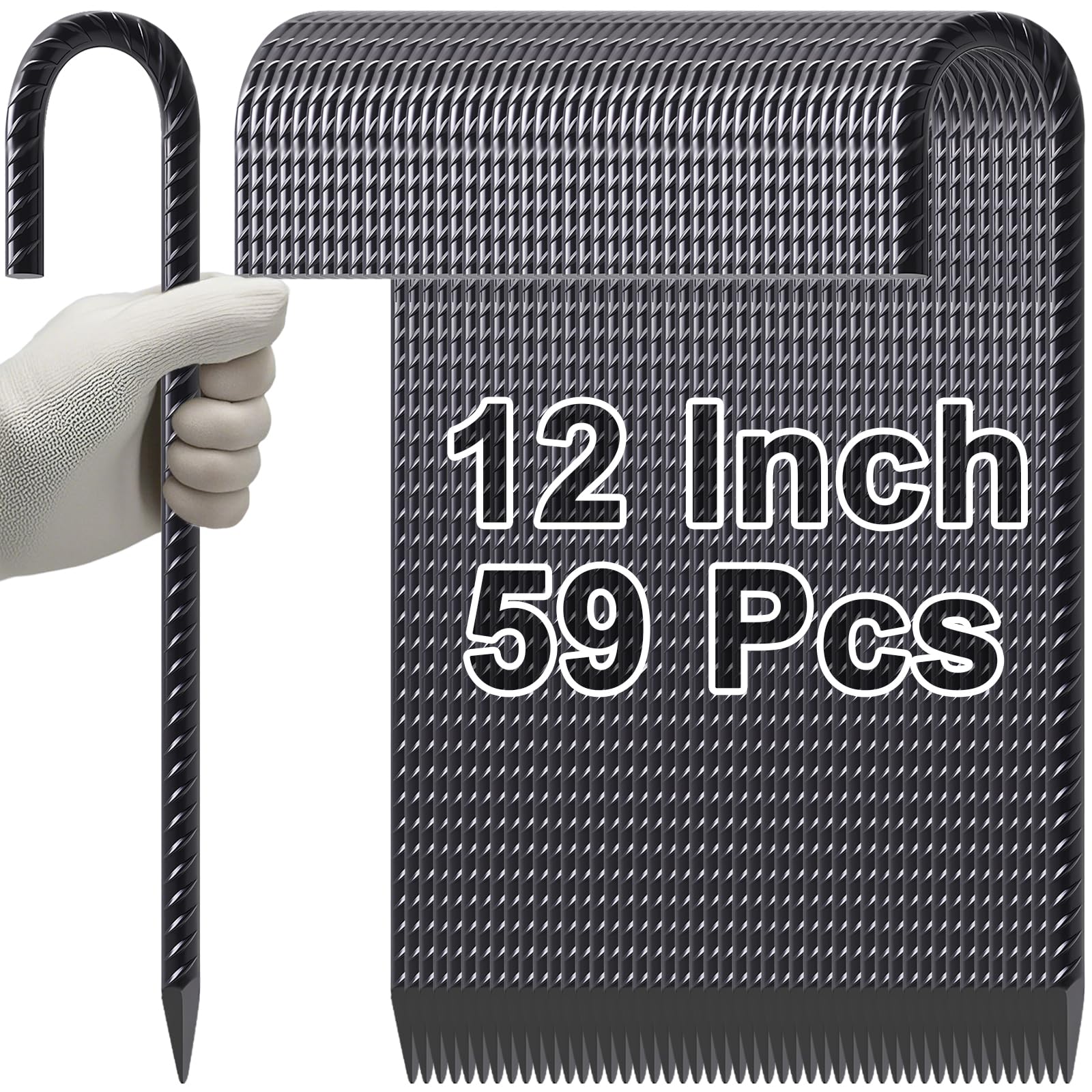 VVOKGO Rebar Stakes 12 Inches J Hook Heavy Duty Chain Link Fence Stakes,  Metal Long Tent Spikes Ground Anchors for Wire Fencing, Dogs Digging, Camping Tents, Swings, Greenhouse, Black