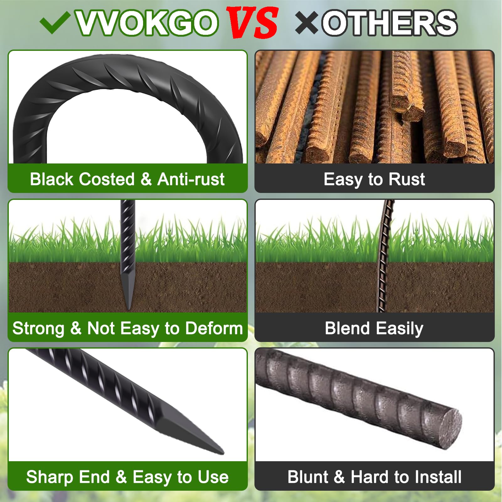 VVOKGO Rebar Stakes 16 Inches J Hook Heavy Duty Chain Link Fence Stakes