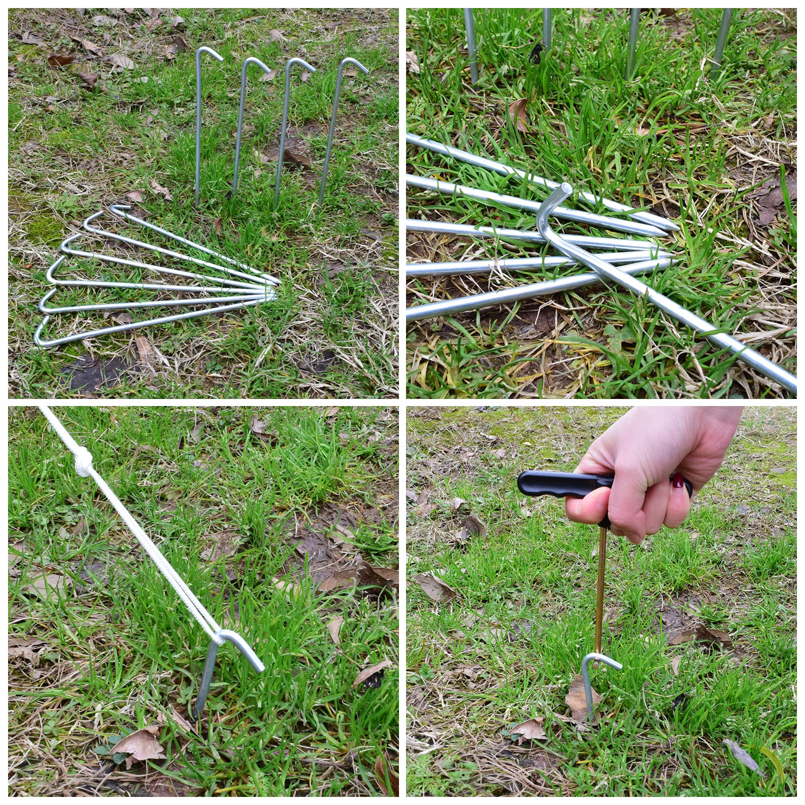 VVOKGO 9 Inches 8 Pack Heavy Duty Tent Stakes, Metal Ground Stakes for Camping, Garden or Inflatable, Galvanized Steel Pegs for Yard and Outdoor Decorations